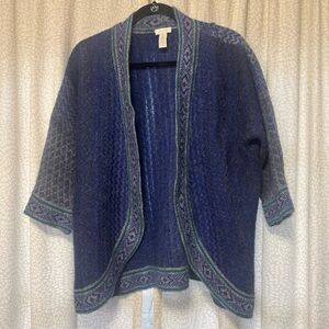 Chico's Wool Blend Cardigan Sweater Size 1 = Medium 3/4 Sleeve Boho
